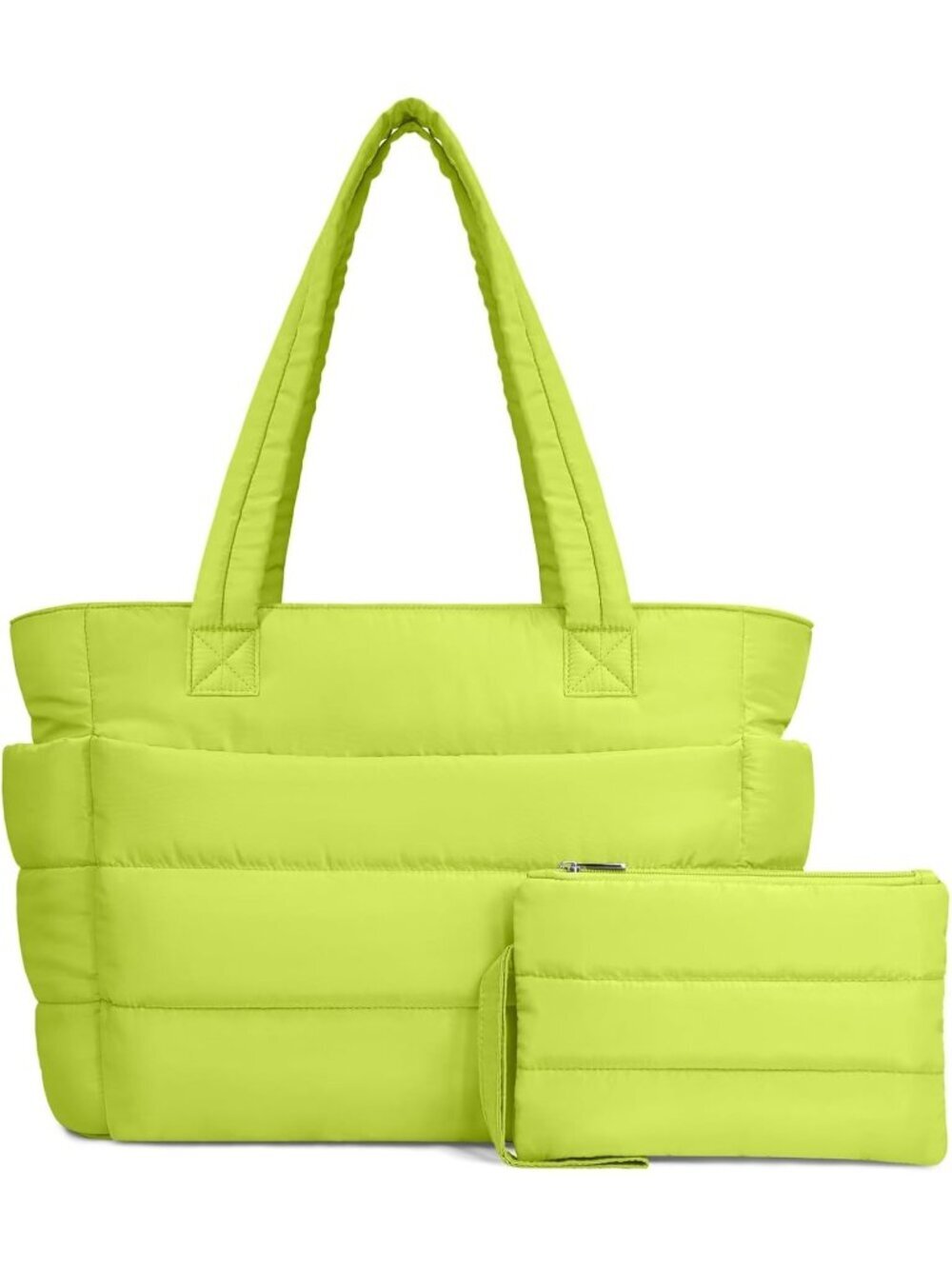 Women's Light Green Travel lightweight Puffy Tote Handbag Quilted Shoulder Bag